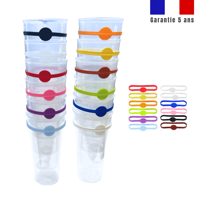 10 verres + 2 lots de 2 kits de remplissage + marqueurs de verres