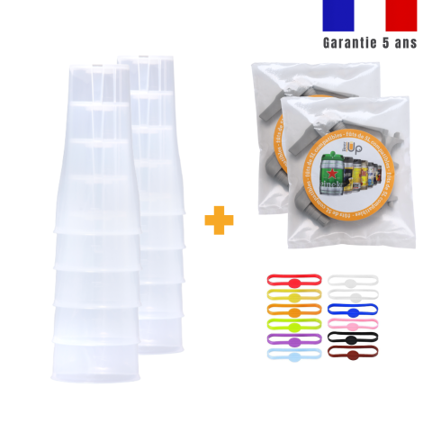 10 verres + 2 lots de 2 kits de remplissage + marqueurs de verres